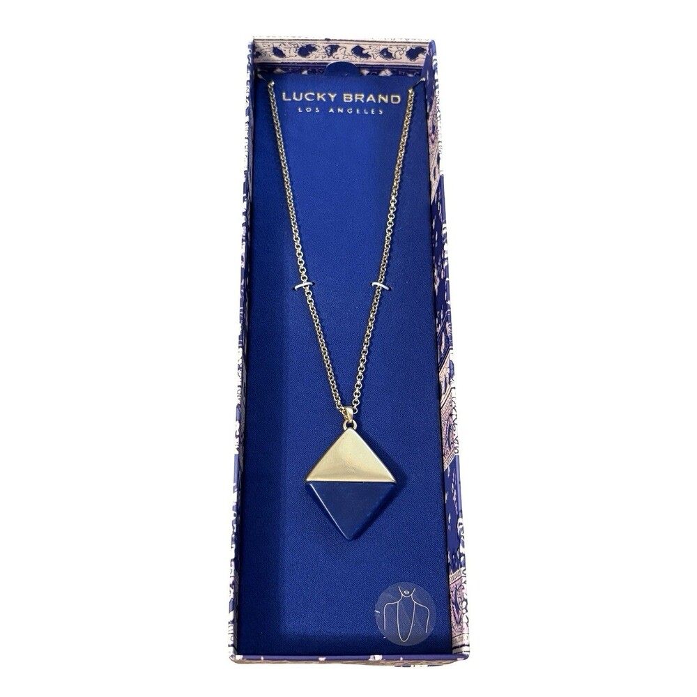 🔥 LUCKY BRAND Blue & Gold Tone Geometric Statement Necklace NWT 🔥